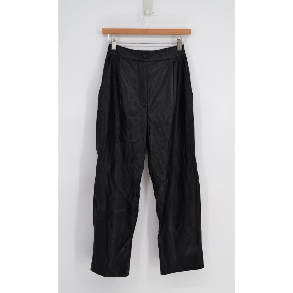 Oak + Fort Vegan Faux Leather Straight Pants Black High Rise Womens XS